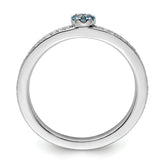 14k White Gold Stackable Expressions Blue Topaz and Diamond Ring